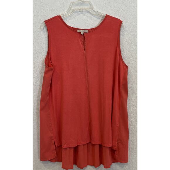 Joan Vass Sleeveless Coral Blouse Knit Keyhole Neck in Front and Pleated Back Lg - Picture 1 of 2
